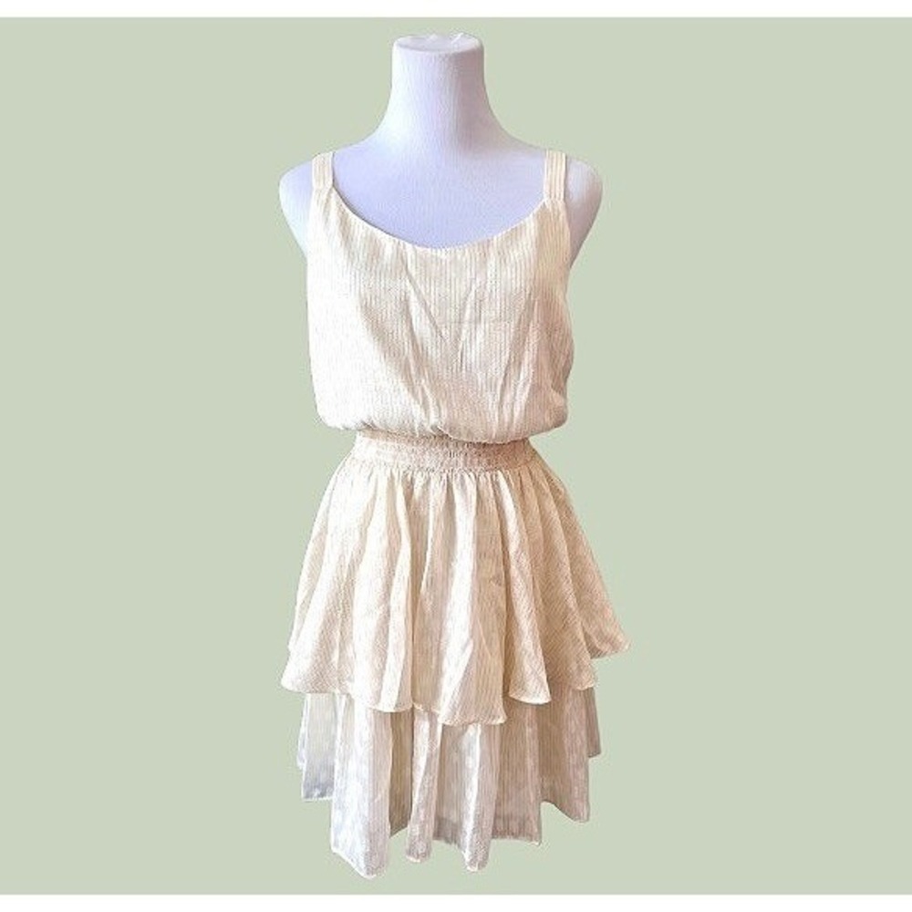 Express Cream Metallic Sleeveless Fit & Flare Tiered Dress MEDIUM Peasant Girly